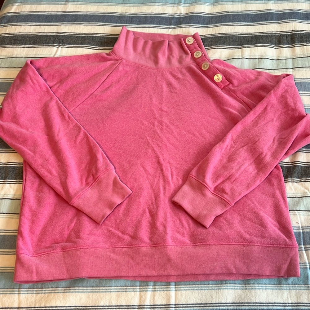 J Crew XL  button funnel neck Barbie pink sweatshirt XL